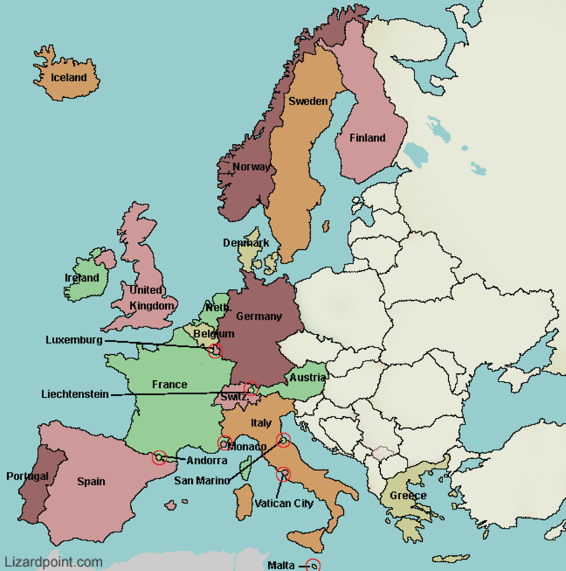 Лихтенштейн на карте Западной Европы